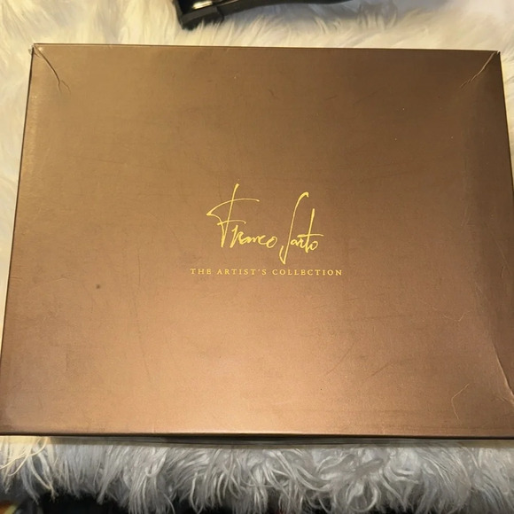 Franco Sarto Safari Black Patent Heels Peep Toe 9.5M Cork Wedges Slingback - Picture 3 of 8